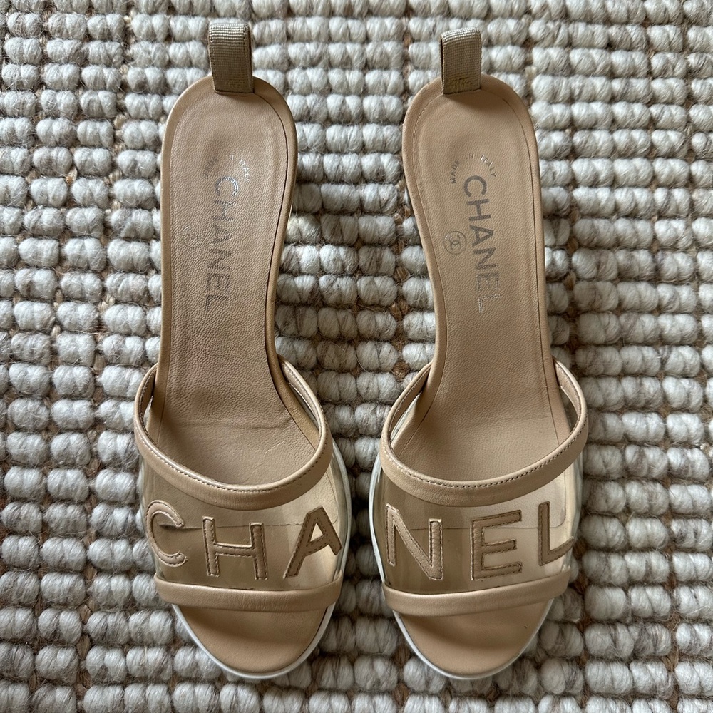 Chanel PVC Beige Sandals 38 1/2